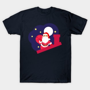 Santa Claus on the Roof Bringing Christmas Gifts T-Shirt